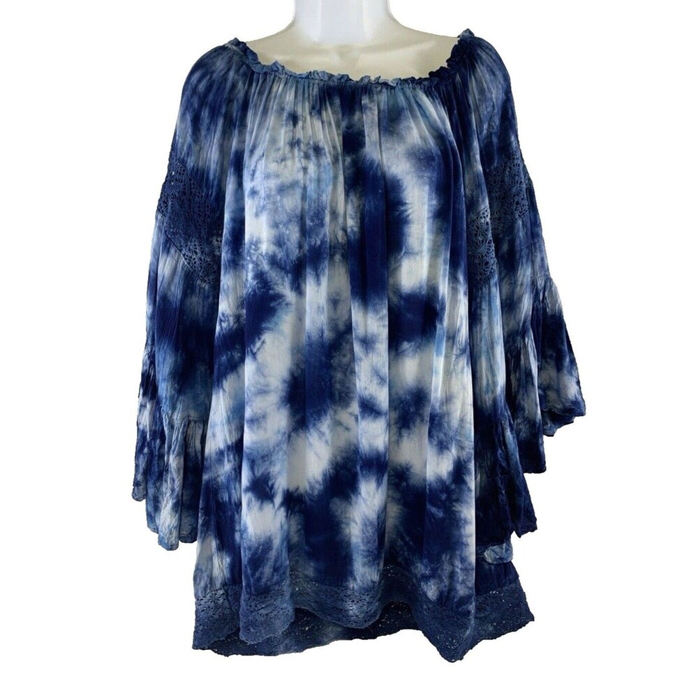 Flowy Oversize Tie Dye Crochet Bell Sleeves Tunic Surf Gypsy Women's Size S